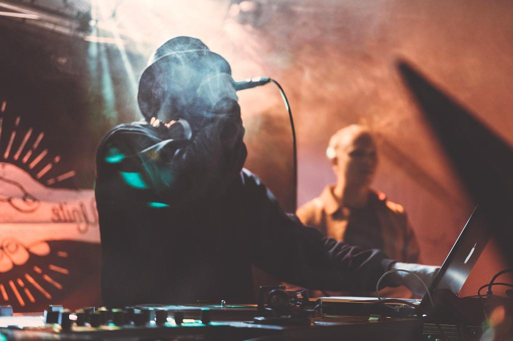 Stage with modern lighting and sound setup